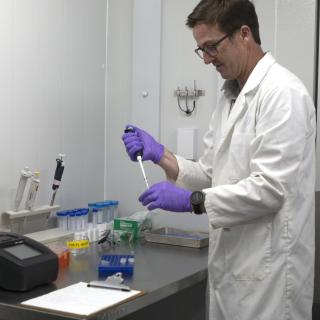 Dr. Spencer Russell works in the Centre for Innovation in Fish Health.