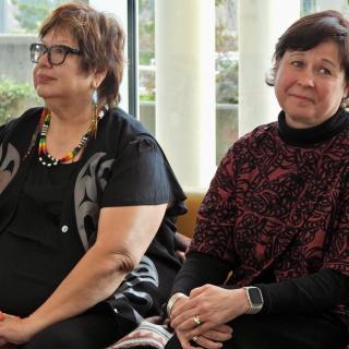 VIU Chancellor, Cloy-e-iss, Dr. Judith Sayers, with VIU President Dr. Deborah Saucier