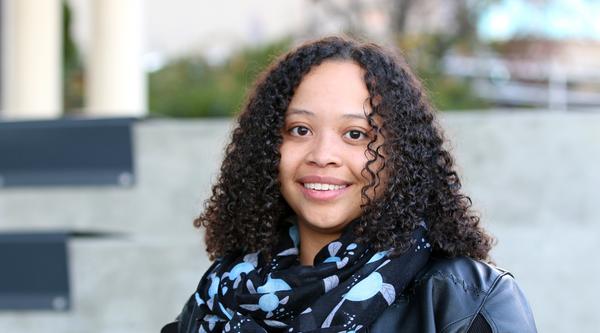 Felicia Fischer sitting on stairs