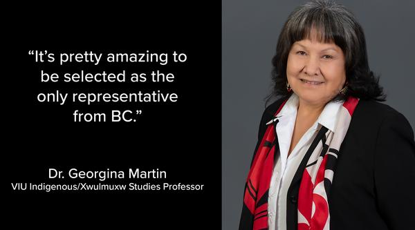 : Dr. Georgina Martin, a VIU Indigenous/Xwulmuxw Studies Professor.