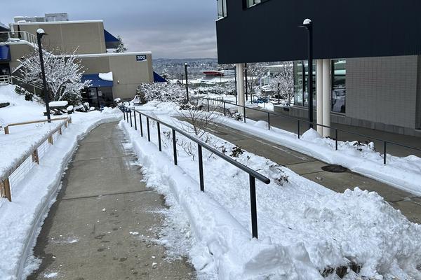 a cleared sidewalk on VIU's Nanaimo campus