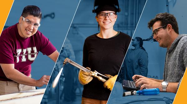 Students learning carpentry, welding and information technology