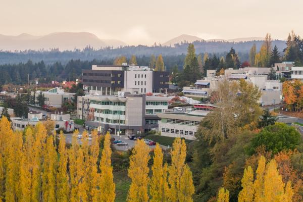 Aerial view of Nanaimo campus in the fall