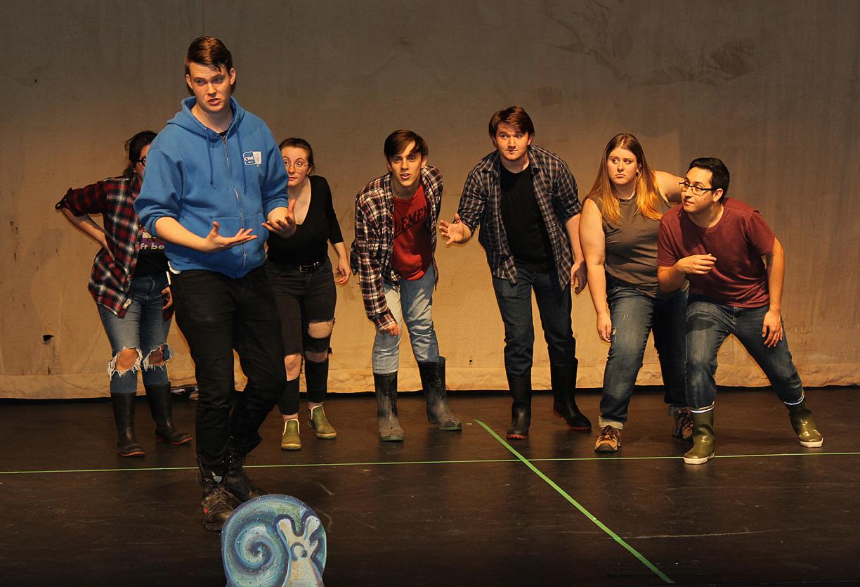 Cast members of SlugFest rehearse a scene for the upcoming musical comedy presented by VIU's Theatre Department and the Other Guys Theatre Company.