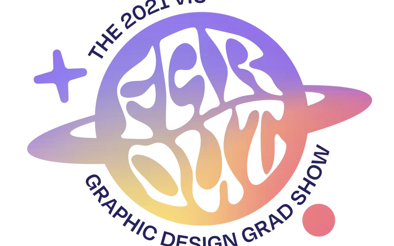Graphic Design logo in purple and orange that reads: Far Out The 2021 VIU Graphic Design Grad Show
